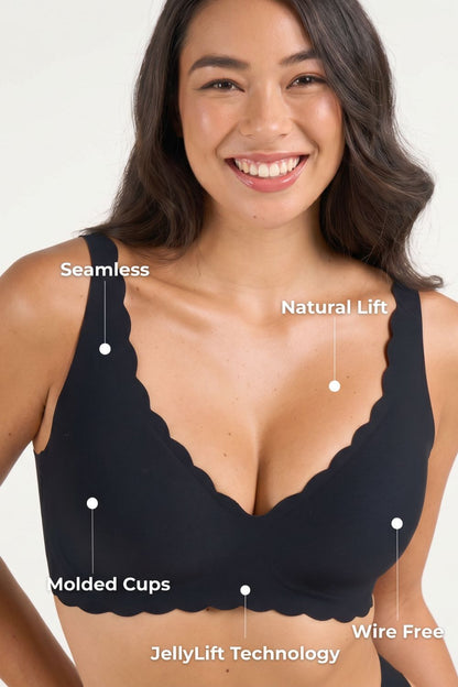 Seamless Deep V Push-Up Scalloped Jelly Wireless Bra